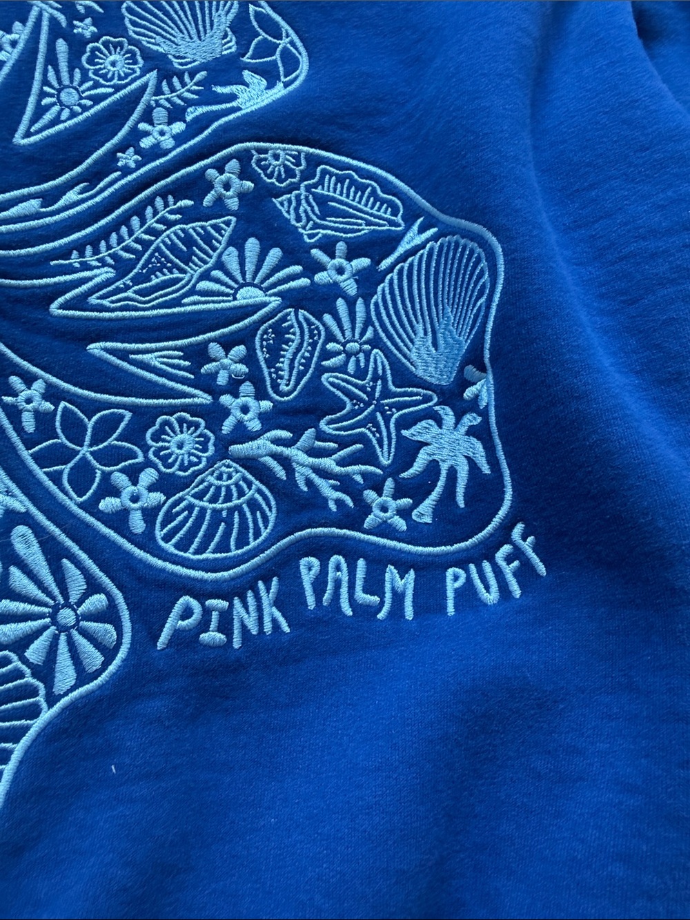 Pink palm puff - Blue Hawaii hibiscus Pullover Hoodie for Women - XS - Picture 6 of 8